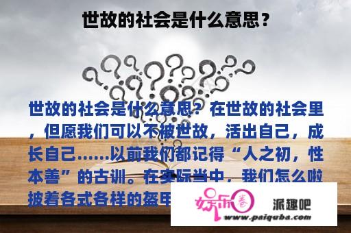 世故的社会是什么意思？