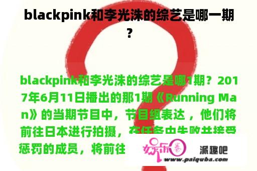 blackpink和李光洙的综艺是哪一期？