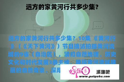 远方的家黄河行共多少集？