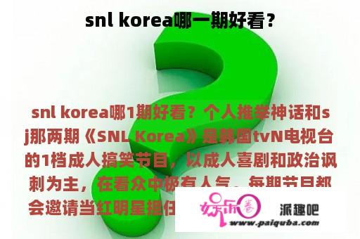 snl korea哪一期好看？