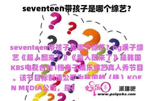 seventeen带孩子是哪个综艺？