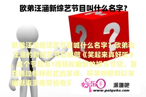 欧弟汪涵新综艺节目叫什么名字？