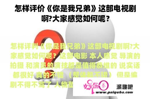 怎样评价《你是我兄弟》这部电视剧啊?大家感觉如何呢？