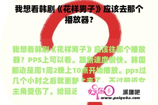 我想看韩剧《花样男子》应该去那个播放器？