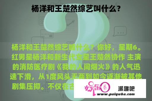 杨洋和王楚然综艺叫什么？