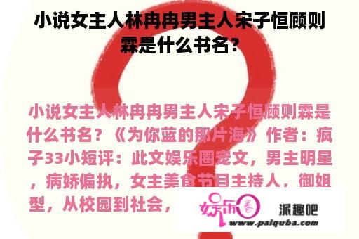 小说女主人林冉冉男主人宋子恒顾则霖是什么书名？