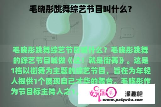 毛晓彤跳舞综艺节目叫什么？