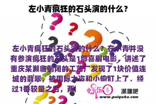 左小青疯狂的石头演的什么？