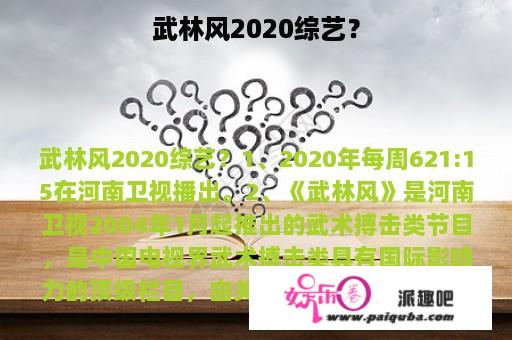 武林风2020综艺？