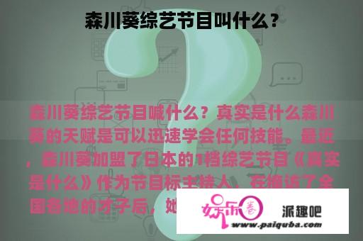 森川葵综艺节目叫什么？