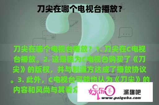 刀尖在哪个电视台播放？