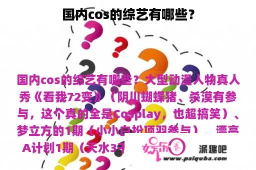 国内cos的综艺有哪些？