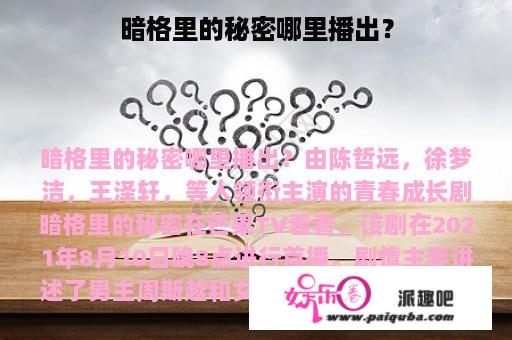 暗格里的秘密哪里播出？