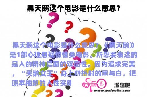 黑天鹅这个电影是什么意思？