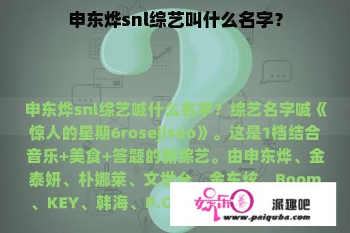 申东烨snl综艺叫什么名字？