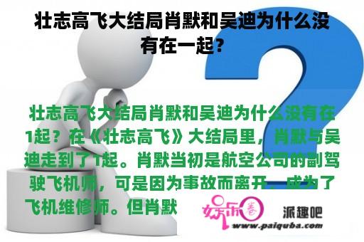 壮志高飞大结局肖默和吴迪为什么没有在一起？