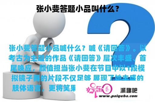 张小斐答题小品叫什么？