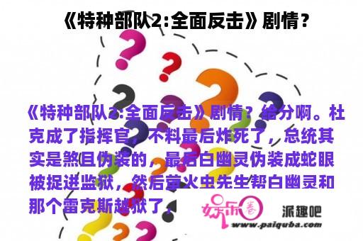 《特种部队2:全面反击》剧情？