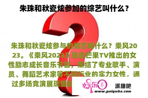 朱珠和秋瓷炫参加的综艺叫什么？