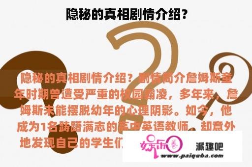 隐秘的真相剧情介绍？