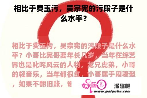 相比于费玉污，吴宗宪的污段子是什么水平？