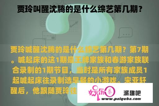 贾玲叫醒沈腾的是什么综艺第几期？