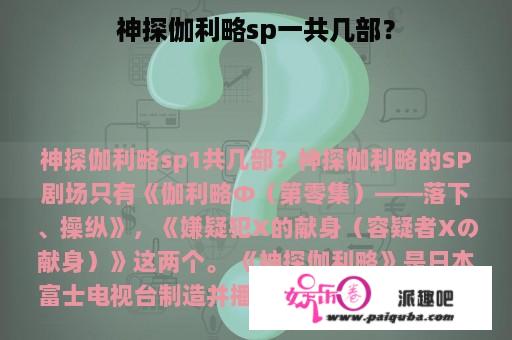 神探伽利略sp一共几部？