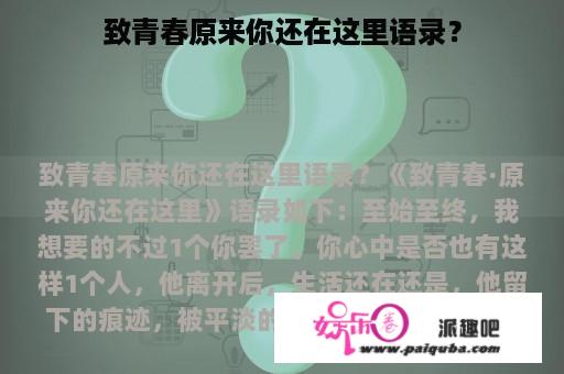 致青春原来你还在这里语录？