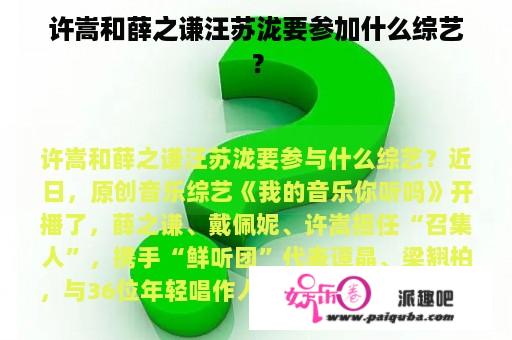 许嵩和薛之谦汪苏泷要参加什么综艺？