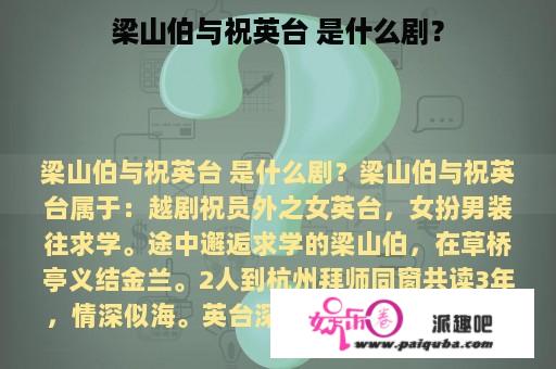 梁山伯与祝英台 是什么剧？