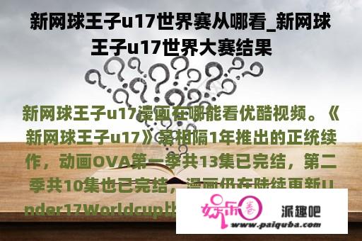 新网球王子u17世界赛从哪看_新网球王子u17世界大赛结果