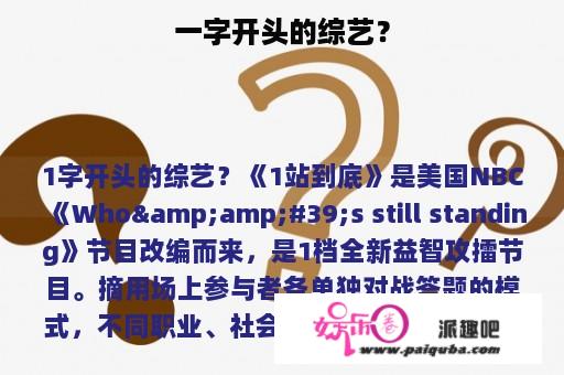 一字开头的综艺？