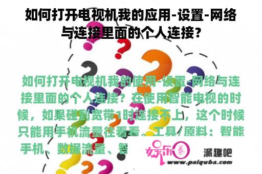 如何打开电视机我的应用-设置-网络与连接里面的个人连接？