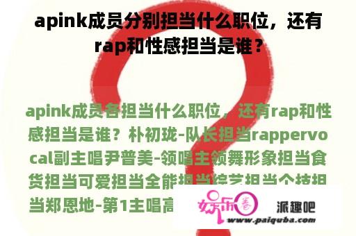 apink成员分别担当什么职位，还有rap和性感担当是谁？