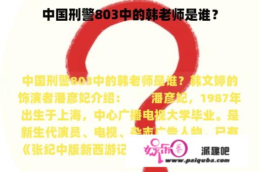 中国刑警803中的韩老师是谁？