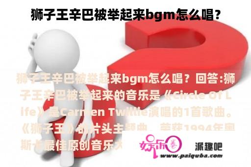 狮子王辛巴被举起来bgm怎么唱？