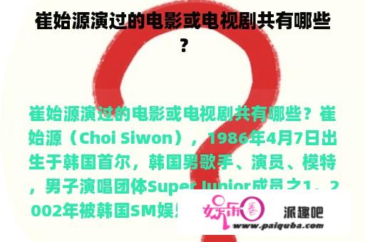 崔始源演过的电影或电视剧共有哪些？