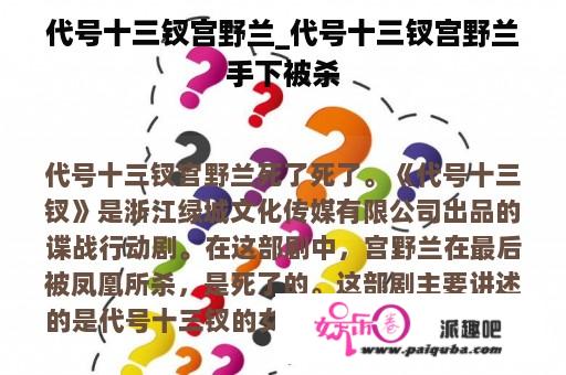 代号十三钗宫野兰_代号十三钗宫野兰手下被杀