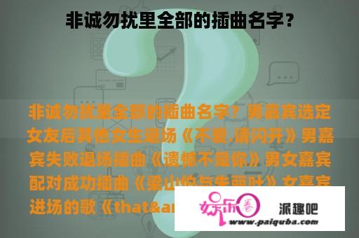 非诚勿扰里全部的插曲名字？