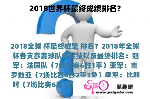 2018世界杯最终成绩排名？