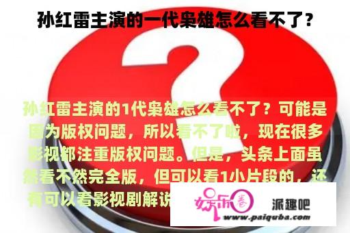 孙红雷主演的一代枭雄怎么看不了？