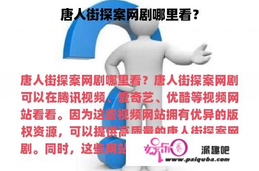 唐人街探案网剧哪里看？