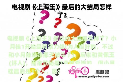 电视剧《上海王》最后的大结局怎样了？