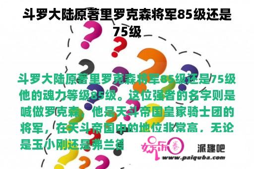 斗罗大陆原著里罗克森将军85级还是75级