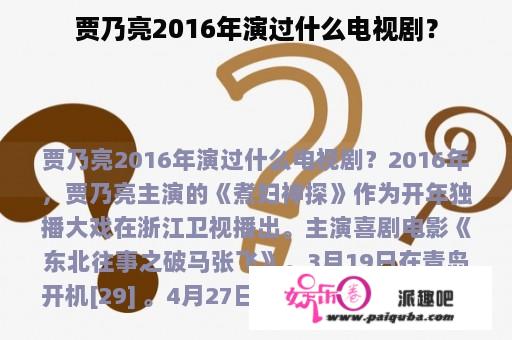 贾乃亮2016年演过什么电视剧？