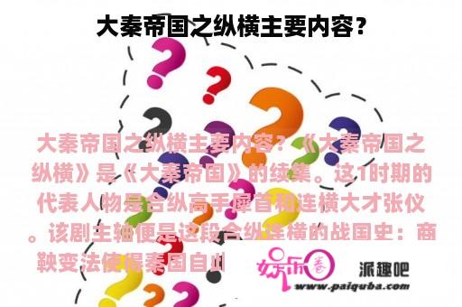 大秦帝国之纵横主要内容？