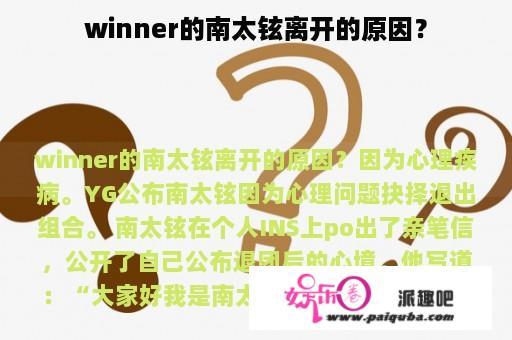 winner的南太铉离开的原因？