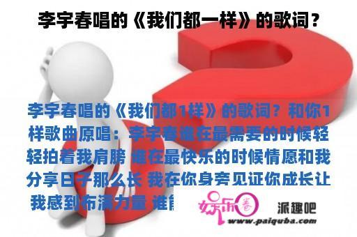 李宇春唱的《我们都一样》的歌词？