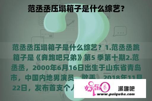 范丞丞压塌箱子是什么综艺？