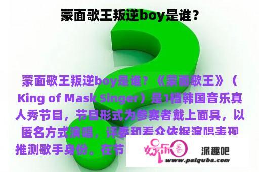 蒙面歌王叛逆boy是谁？